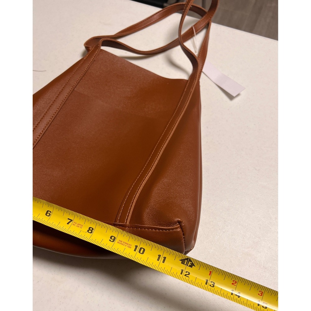 Henny + Lev Vegan Leather Tote Bag Brown Minimalist Shoulder Bag NWT Medium - Picture 6 of 15